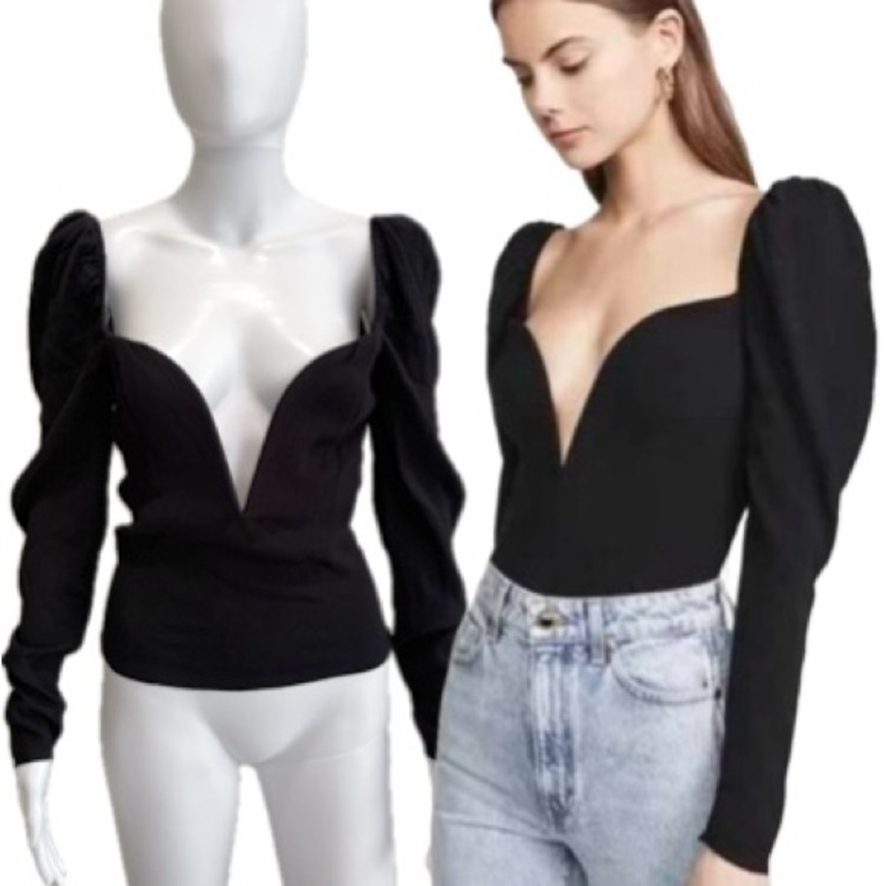 Reformation Black Deep V-Neck Blouse